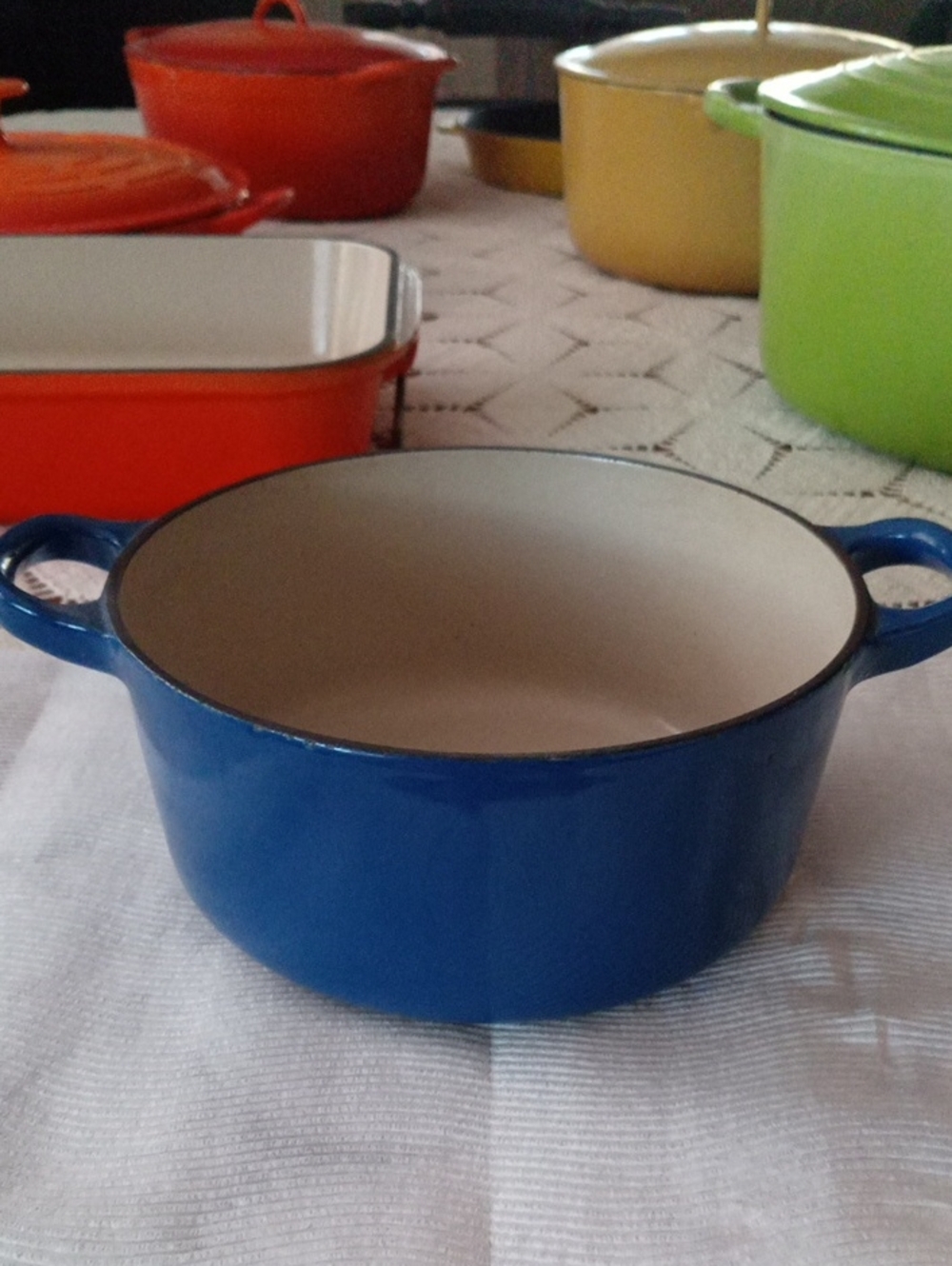 Le Creuset Blue Enamel Round Covered Casserole with Cream Interior